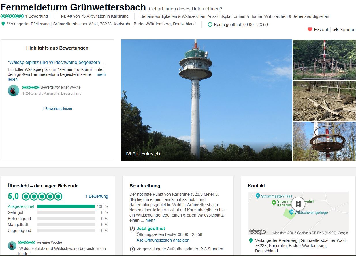 Höchster Punkt von Karlsruhe beim Fernmeldeturm Grünwettersbach