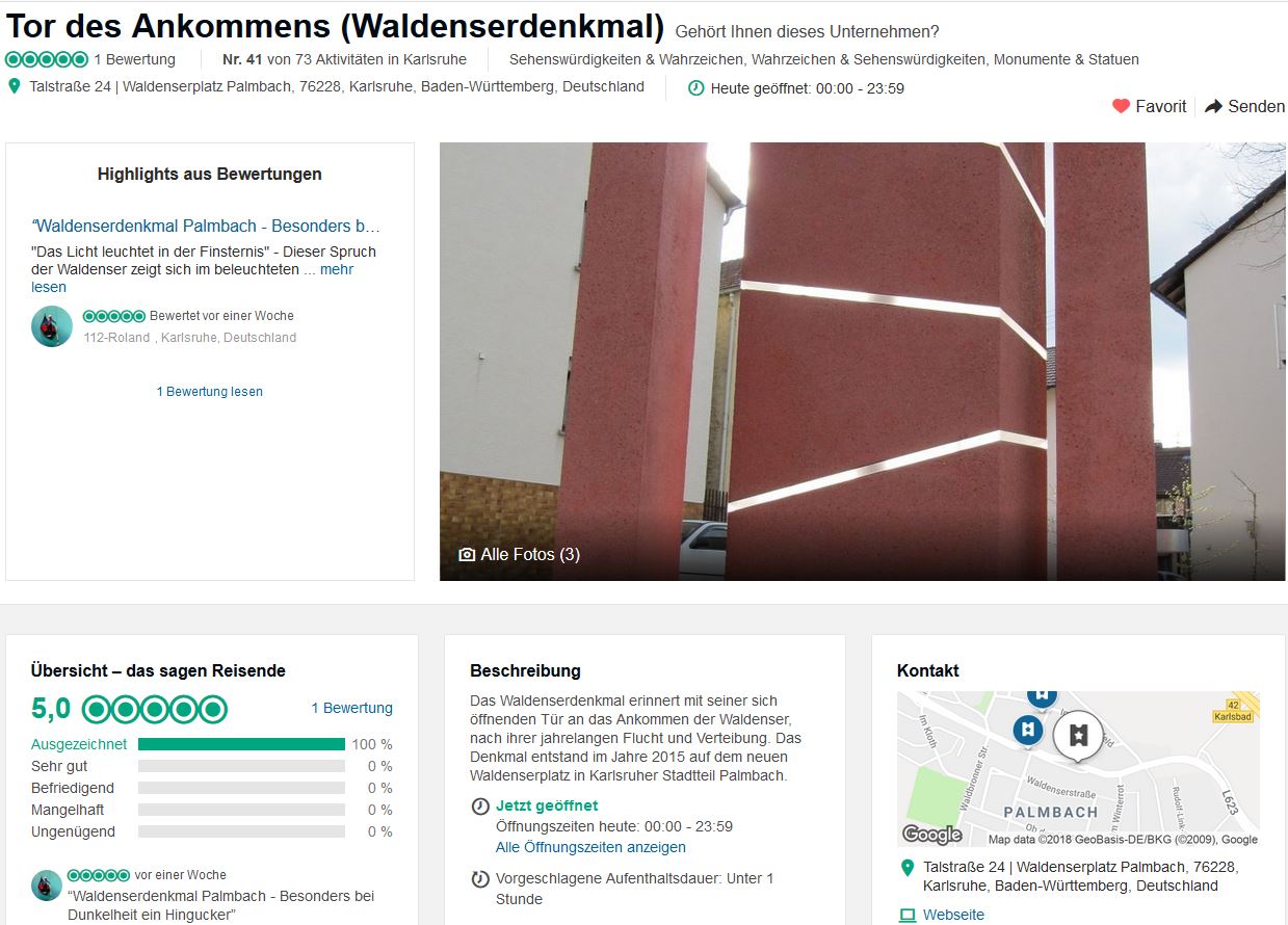Das Waldenserdenkmal in Palmbach bei TripAdvisor