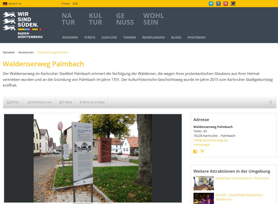 Baden-Württemberg Tourismus Waldenserweg Palmbach