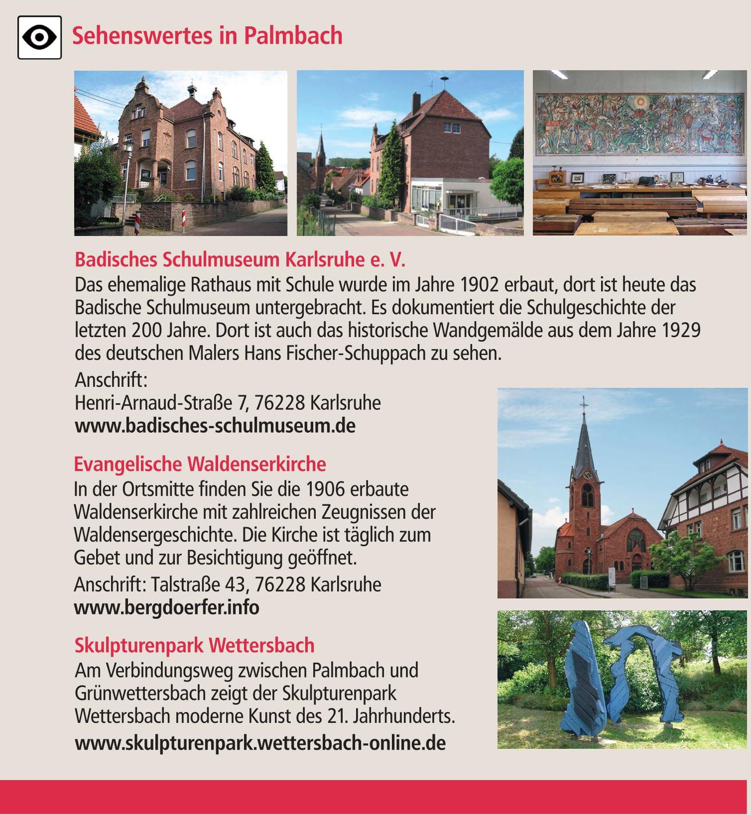 Sehenswertes im Waldenserort Karlsruhe - Palmbach