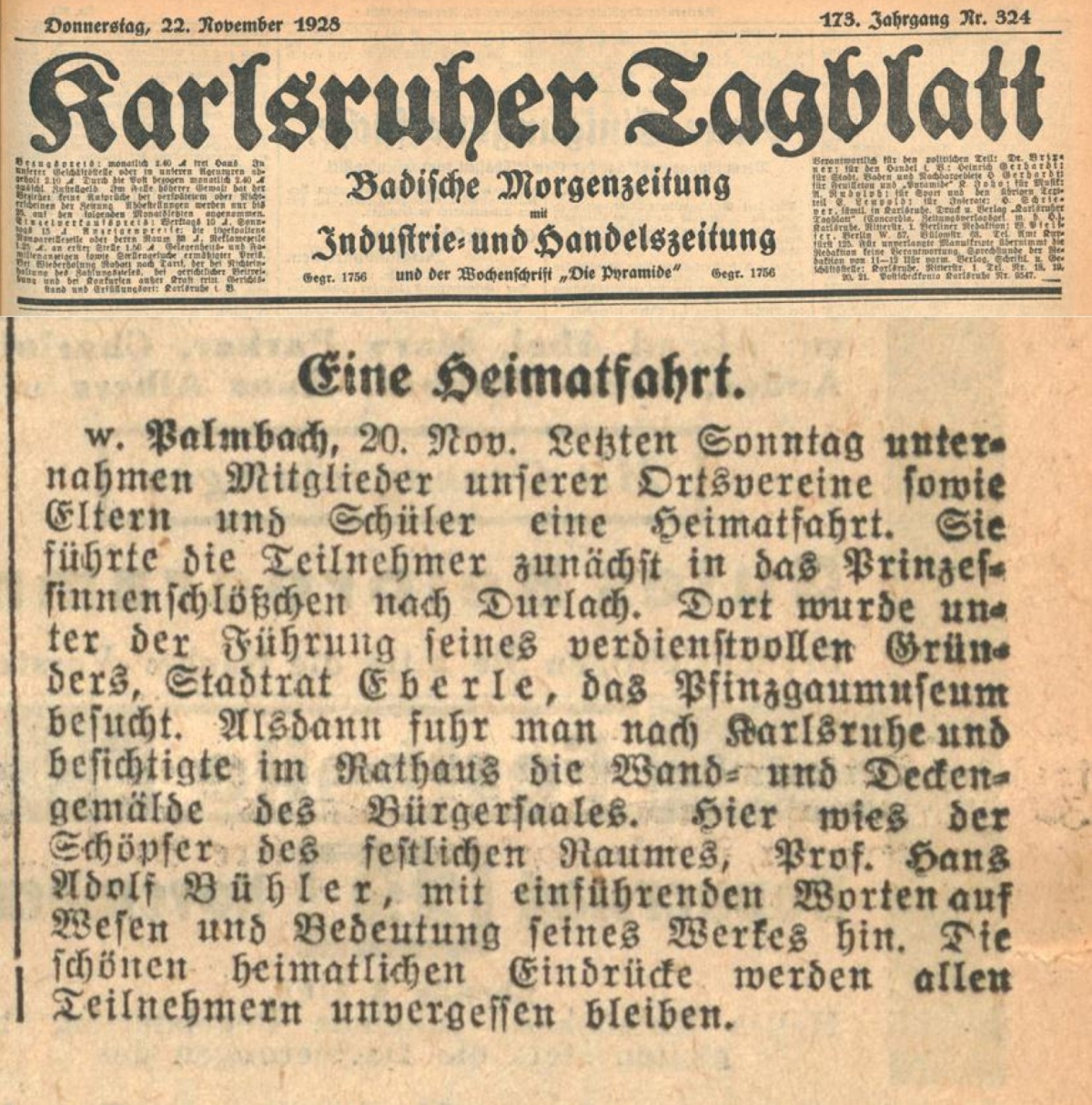 Karlsruher Tagblatt 22.11.1928 - Ausflug Karlsruher Tagblatt 22.11.1928 - Ausflug