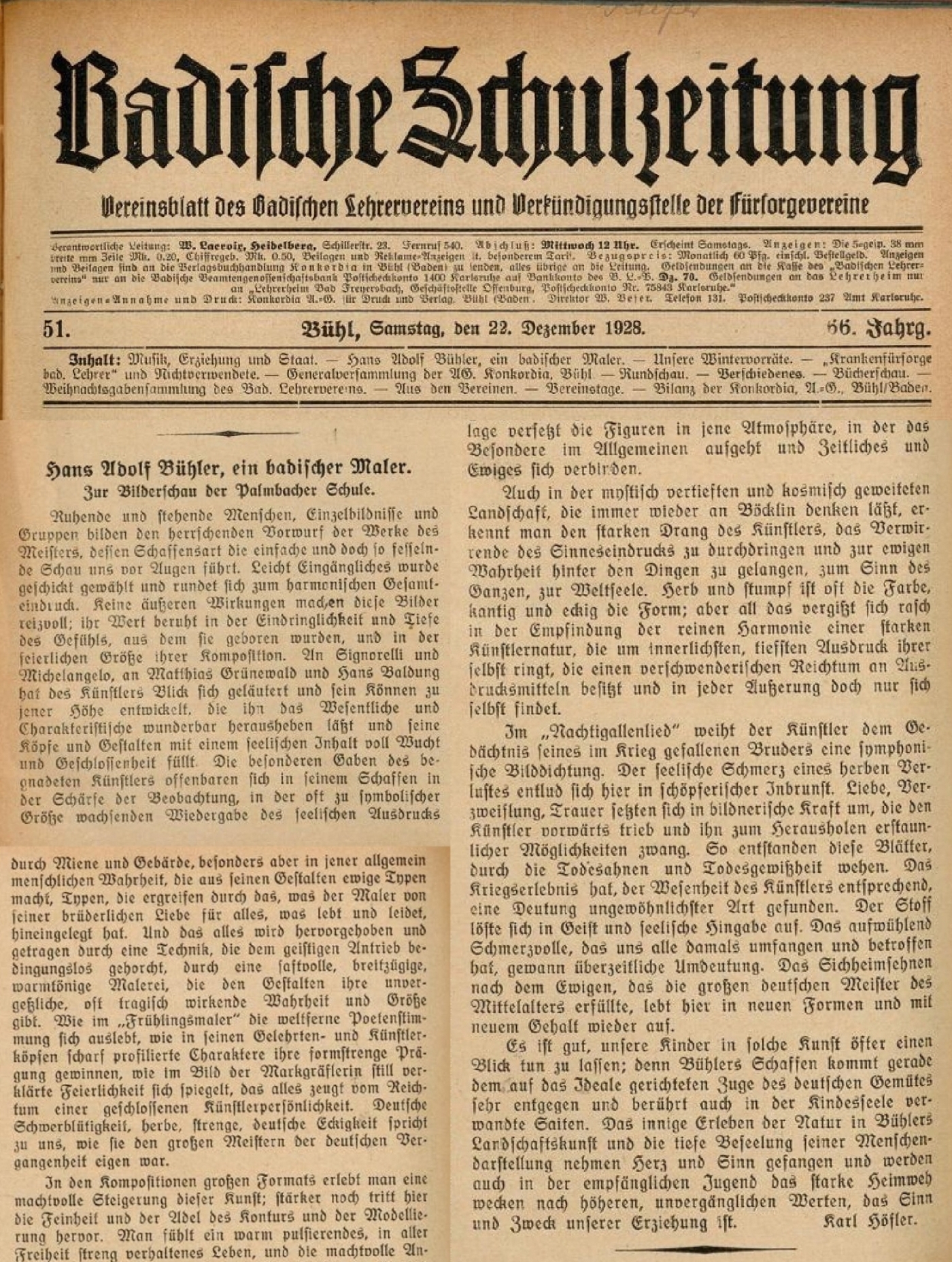 Badische Schulzeitung 22.12.1928 Badische Schulzeitung 22.12.1928
