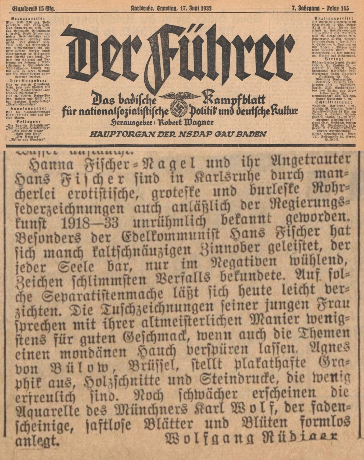 Der Führer 17.06.1933. Hanna Nagel - Hans Fischer-Schuppach Der Führer 17.06.1933. Hanna Nagel - Hans Fischer-Schuppach