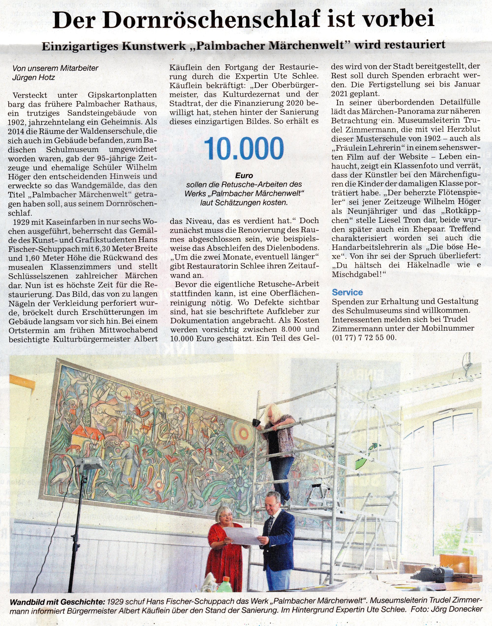 Wandgemälde Palmbacher Märchenwelt von Hans Fischer-Schuppach wird saniert, BNN-Bericht vom 07.08.2020) Wandgemälde Palmbacher Märchenwelt von Hans Fischer-Schuppach wird saniert, BNN-Bericht vom 07.08.2020)