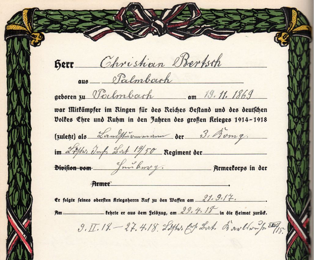 Aus dem Ehrenbuch der Gemeinde Palmbach Aus dem Ehrenbuch der Gemeinde Palmbach