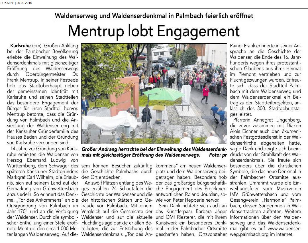 DER KURIER Karlsruhe: Eröffnung Waldenserweg