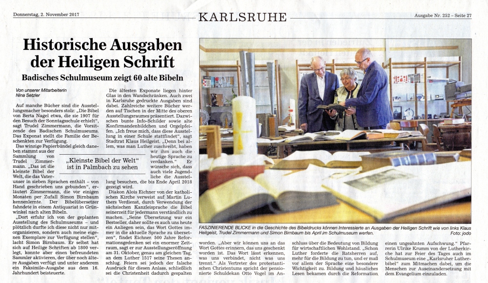 Bibelausstellung - Eröffnung im Badischen Schulmuseum Karlsruhe