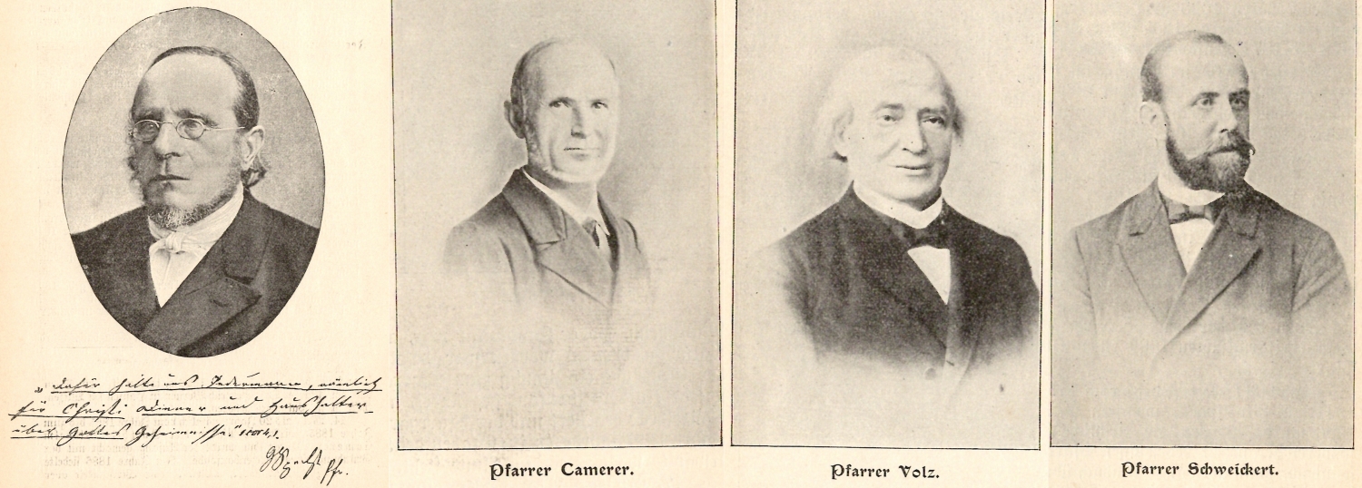 Die Palmbacher Pfarrer Christian Specht, Gotthilf Camerer, Heinrich Volz und Friedrich Schweikert.