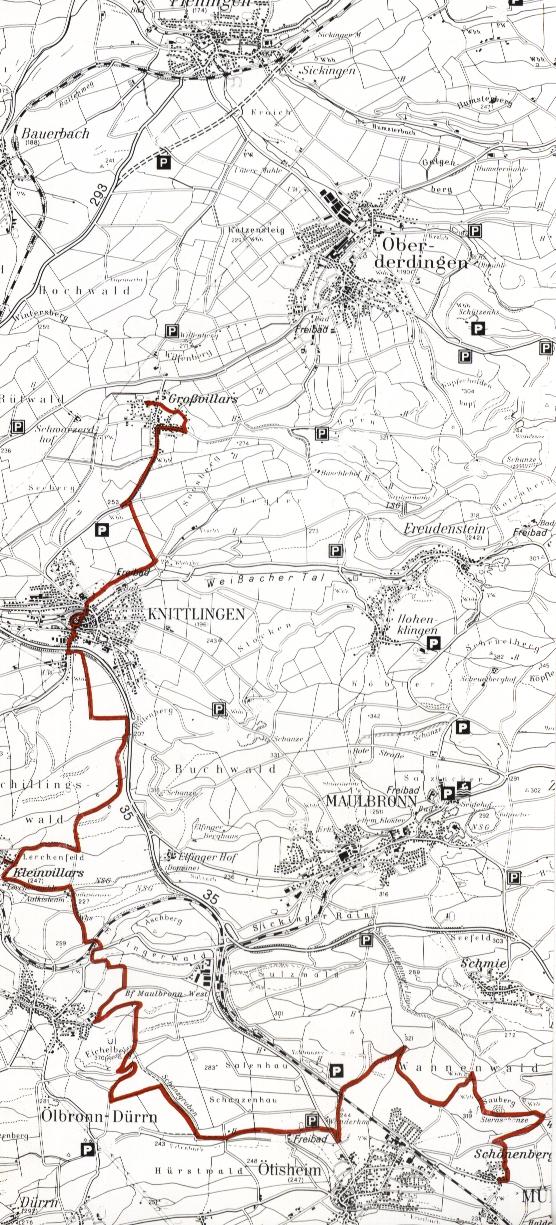 Wegstrecke Waldenserweg im Naturpark Stromberg – Heuchelberg
